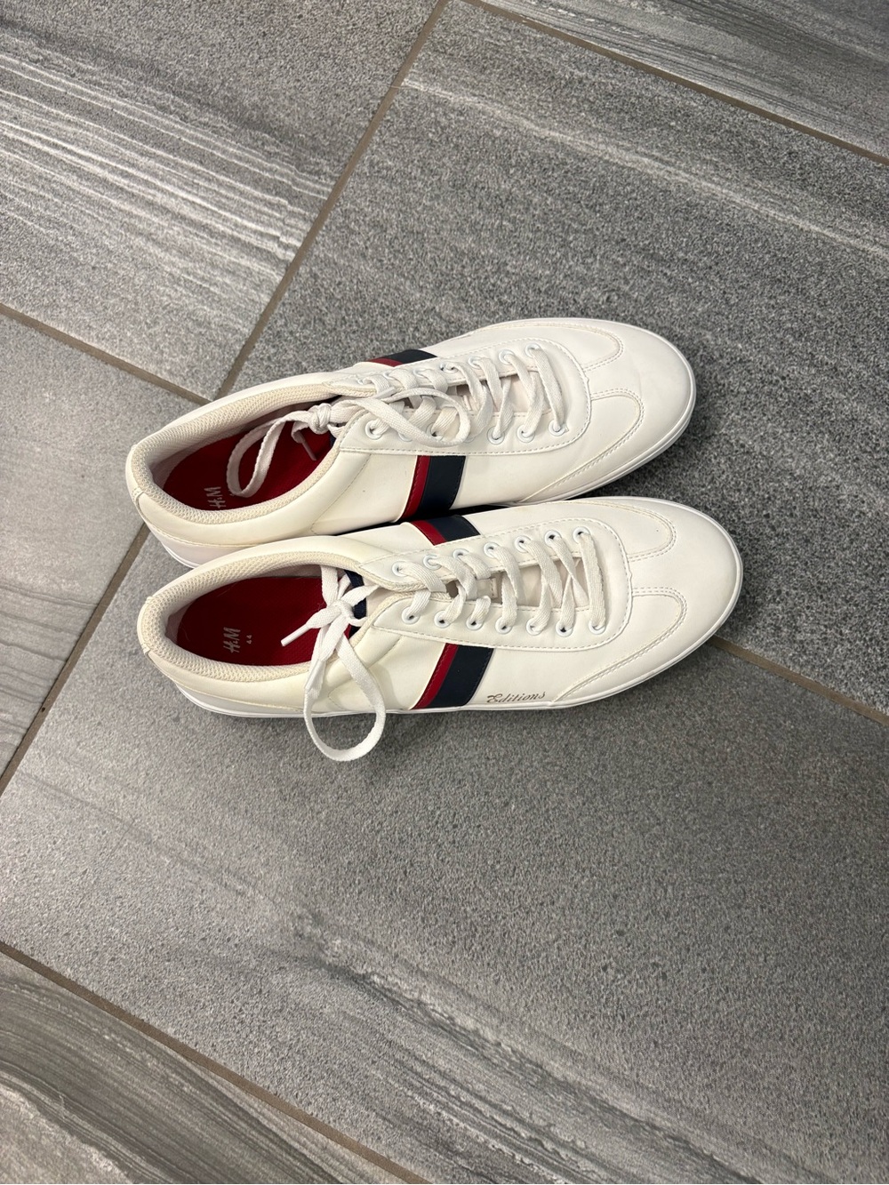 H&M White Sneakers with Red & Navy Accent